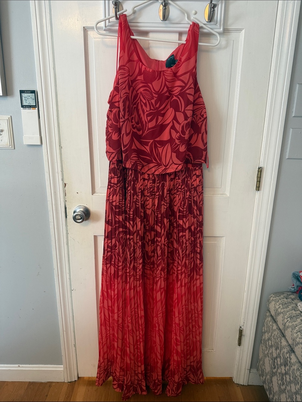 Gabby Skye Red Floral Maxi Dress with Layered Bodice